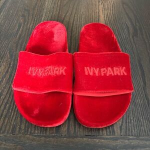 IVY PARK Velvet Slide Sandals in Red